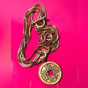 Fabulous 5 Strand box chain gold TAT2 necklace with coin pendant